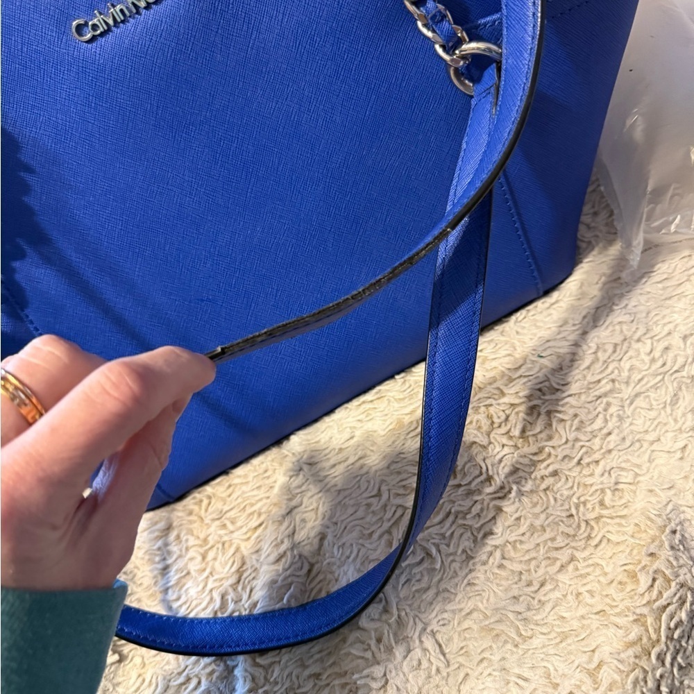 Calvin Klein Hayden Saffiano Leather Tote Royal Blue - Picture 8 of 8